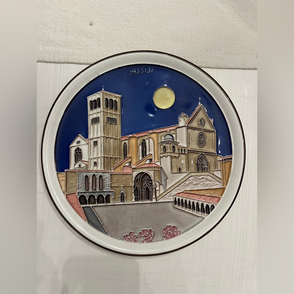 Italian Assisi Decorative Ceramic Wall Plate - Blue, Cream, Tan